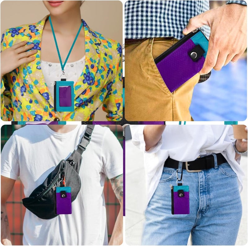MASAPHIL MASAPHlL Small Lanyard Wallet for Women/Men with RFID Blocking ID Pouch, Minimalist Travel Neck Wallet with Keychain, ID Window for Card,Coin,Cash (Violet+Turquoise) - Image 2